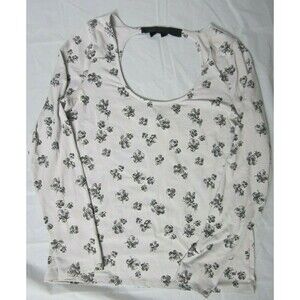 Womens SizeL Victorias Secret Long Sleeve Gray Floral Scoop Neck/Back Blouse Top
